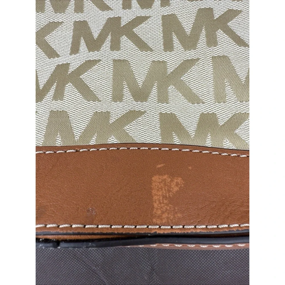 Michael Kors Brookville Large Shoulder Bag MK Logo Jacquard Beige Brown